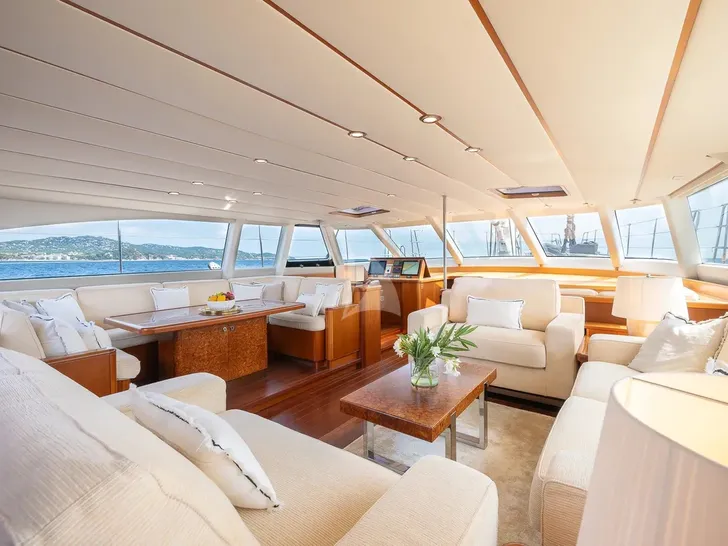 IL MIO CANTO LIBERO Nautor's Swan 105 - upper deck alfresco lounge and dining area shaded IL MIO CANTO LIBERO Nautor's Swan 105 - upper deck alfresco lounge and dining area shaded