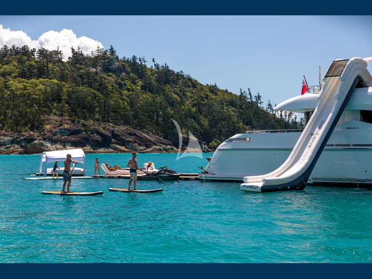 IMPULSIVE Mondomarine 40m water slide and water toys used by guests