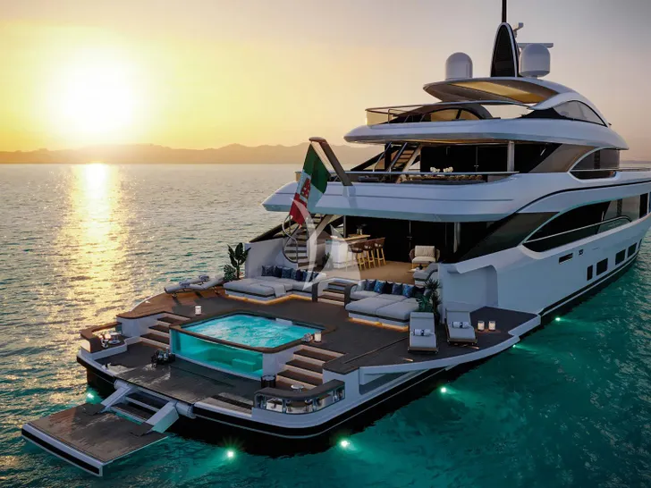 INDIGO Benetti B.Now 50 - aft shot under the sunset INDIGO Benetti B.Now 50 - aft shot under the sunset