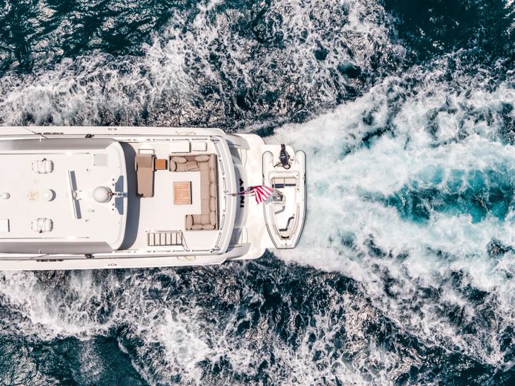 INDY Hatteras 85 aerial aft shot INDY Hatteras 85 aerial aft shot