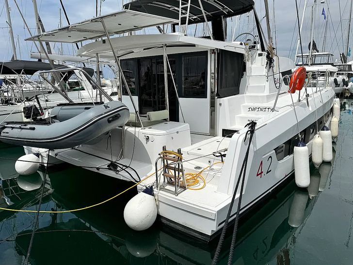 INFINITY Bali 4.2 - aft shot docked INFINITY Bali 4.2 - aft shot docked