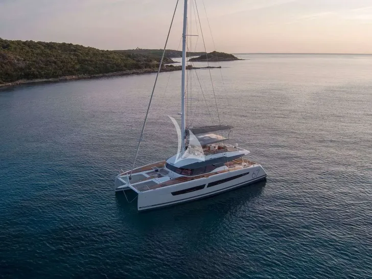INSPIRANTE Fountaine Pajot Alegria 67 - aerial side profile INSPIRANTE Fountaine Pajot Alegria 67 - aerial side profile