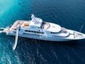 IRON BLONDE Trinity Yacht 60m - aerial shot at anchor with the water toys ready IRON BLONDE Trinity Yacht 60m - aerial shot at anchor with the water toys ready