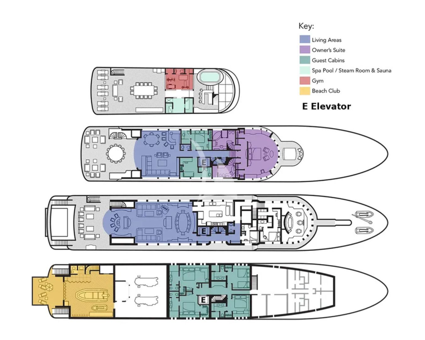 IRON BLONDE Trinity Yacht 60m - decks and cabin layout