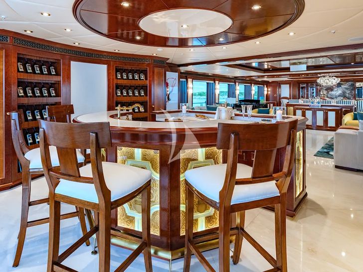 IRON BLONDE Trinity Yacht 60m - main salon bar and wine cellar IRON BLONDE Trinity Yacht 60m - main salon bar and wine cellar