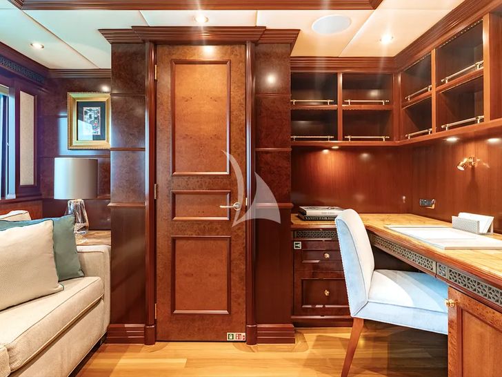 IRON BLONDE Trinity Yacht 60m - owner's suite office lounge IRON BLONDE Trinity Yacht 60m - owner's suite office lounge