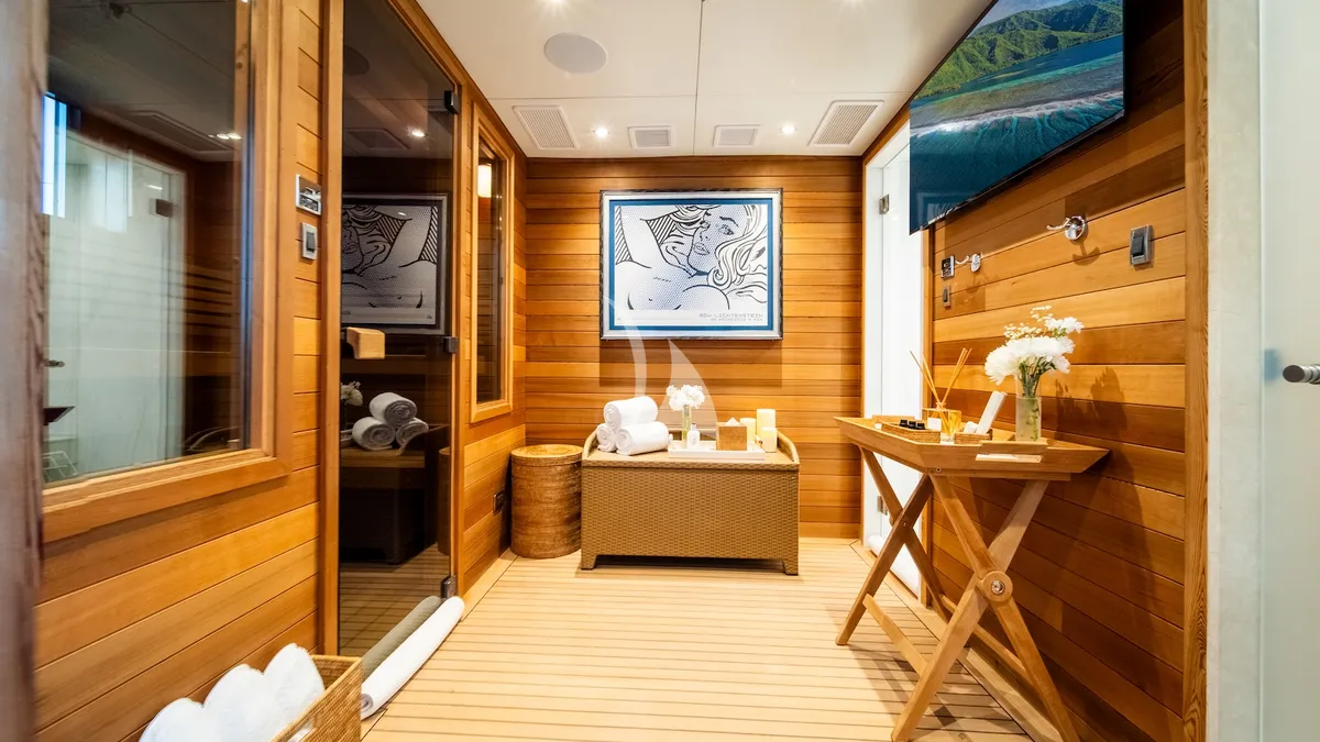 IRON BLONDE Trinity Yacht 60m - sauna steam room and steam shower on the sundeck
