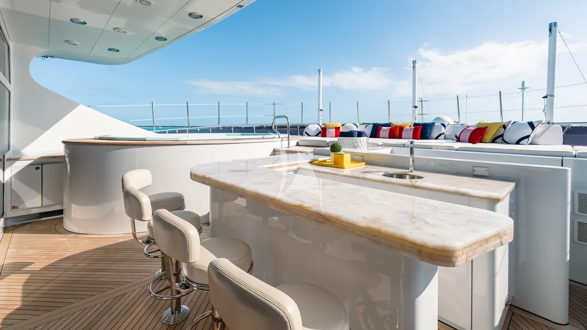IRON BLONDE Trinity Yacht 60m - sundeck bar and sunbed