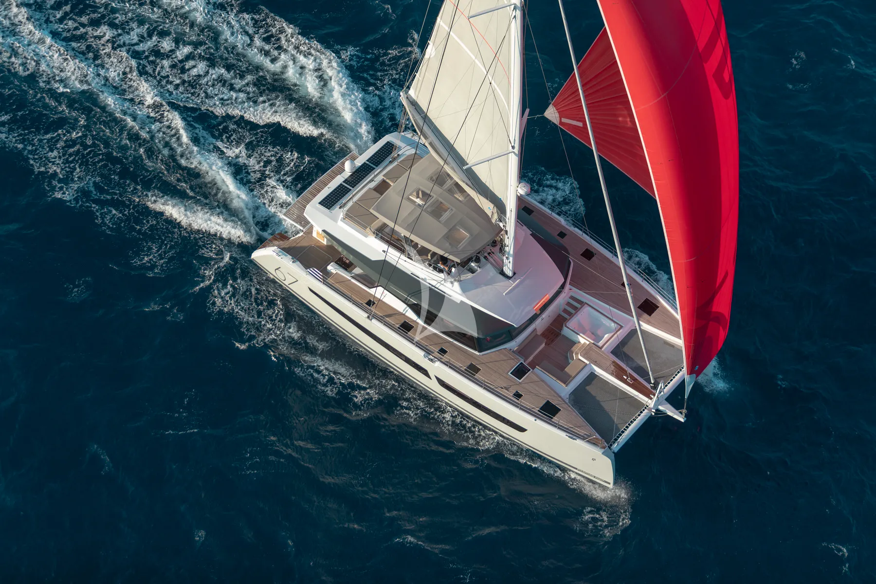 ISOLA Fountaine Pajot Alegria 67 - aerial shot cruising