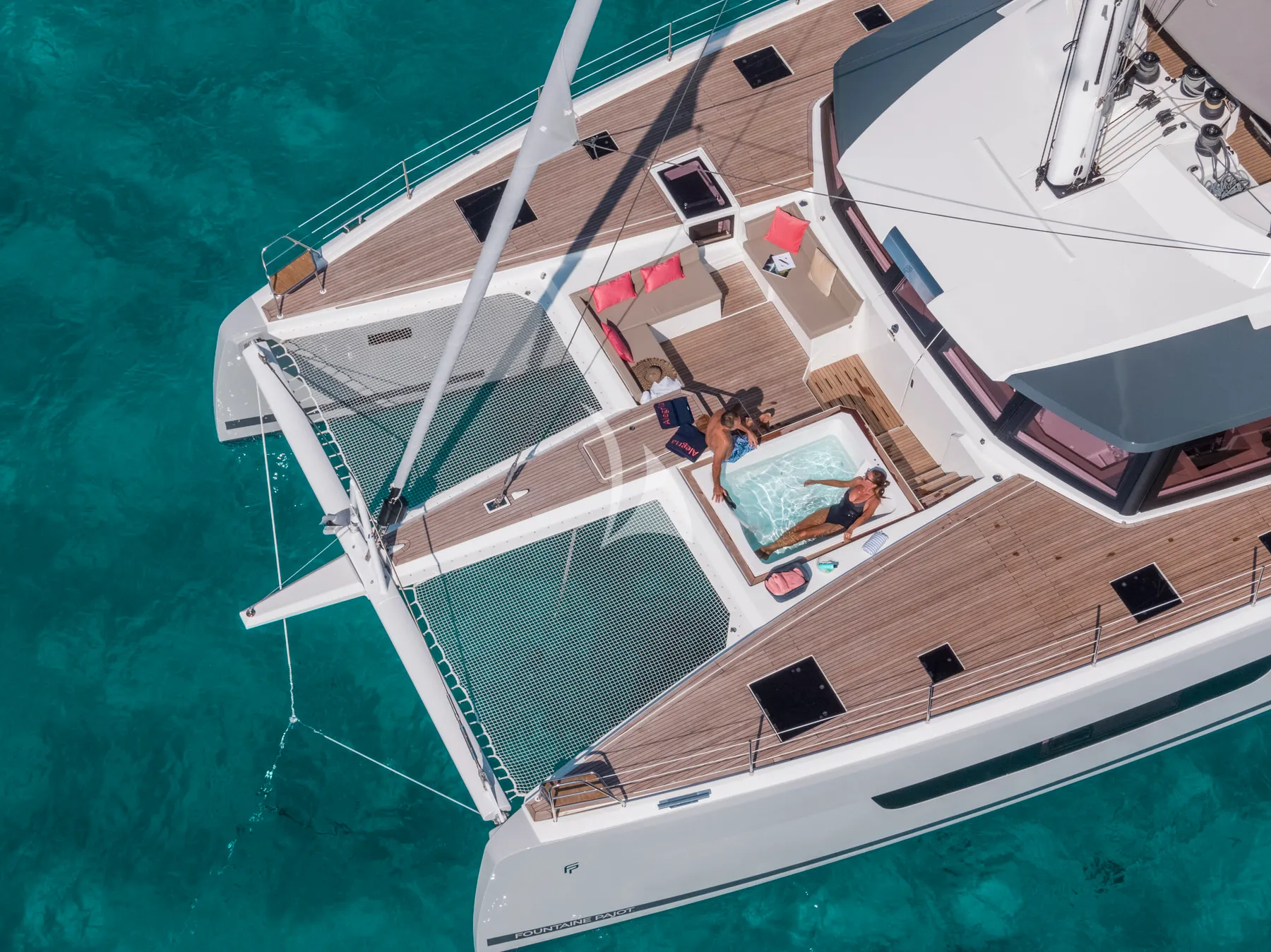 ISOLA Fountaine Pajot Alegria 67 - foredeck overhead shot
