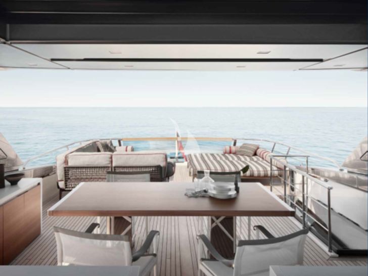 JACKI Sanlorenzo SL96 Asymmetric - flybridge dining and bronzing area JACKI Sanlorenzo SL96 Asymmetric - flybridge dining and bronzing area