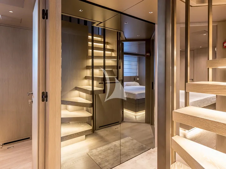 JICJ Sanlorenzo SL96A - staircase to the cabins JICJ Sanlorenzo SL96A - staircase to the cabins