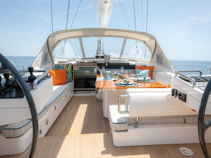 KARIBU Oyster 885 - upper deck lounging and dining area KARIBU Oyster 885 - upper deck lounging and dining area