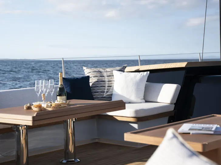 KIBOKO4 Southern Wind Shipyard SW108 - alfresco wine date KIBOKO4 Southern Wind Shipyard SW108 - alfresco wine date