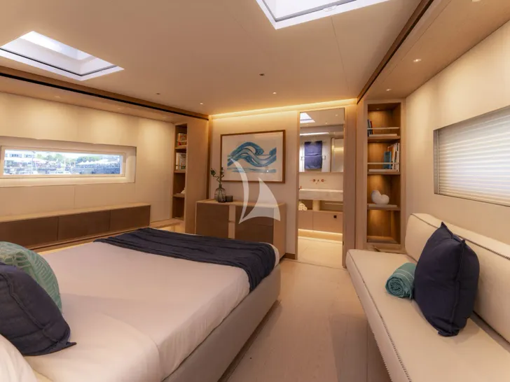 KIBOKO4 Southern Wind Shipyard SW108 - master cabin bed and seating KIBOKO4 Southern Wind Shipyard SW108 - master cabin bed and seating
