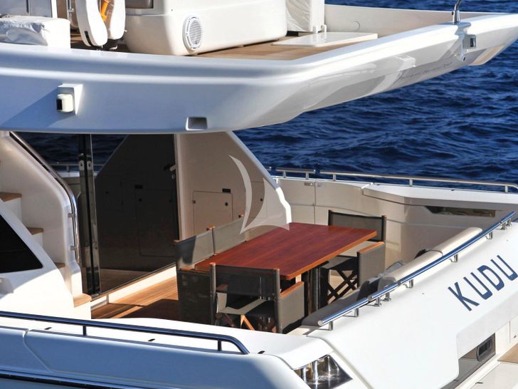 KUDU Ferretti Yacht 750 aft deck dining area