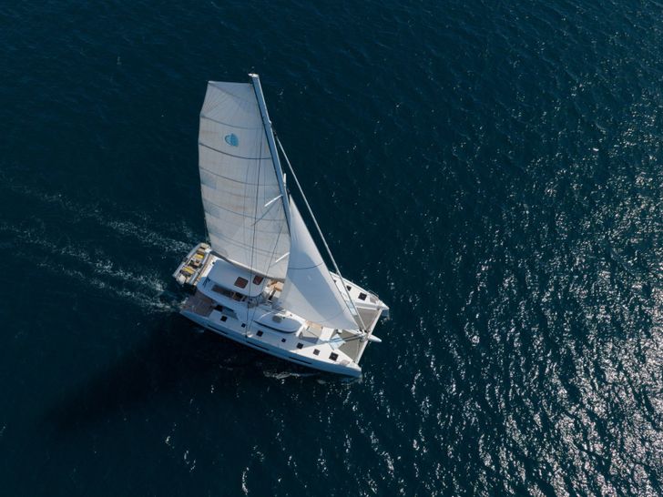 LADY M Lagoon 60 - aerial shot cruising LADY M Lagoon 60 - aerial shot cruising