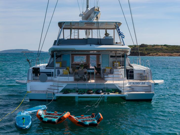 LADY M Lagoon 60 - aft shot with the water toys LADY M Lagoon 60 - aft shot with the water toys