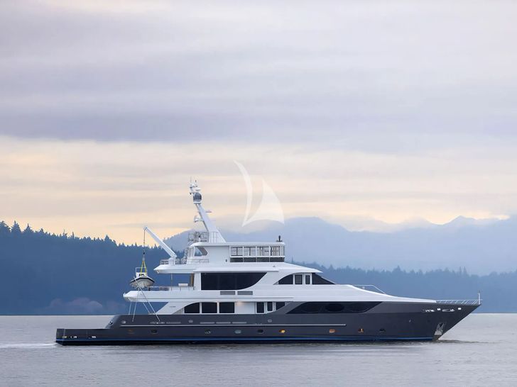 LAST CALL Intermarine 132 - side profile anchored LAST CALL Intermarine 132 - side profile anchored