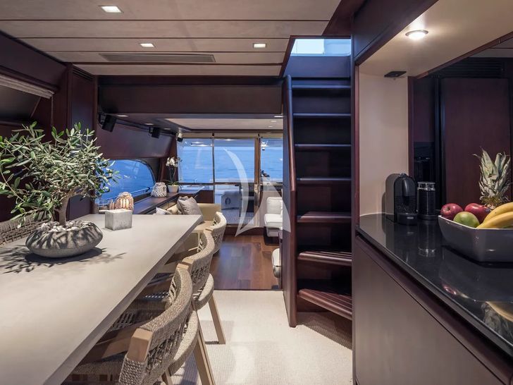 LAZY DAYS Ferretti 80 galley and dining area LAZY DAYS Ferretti 80 galley and dining area