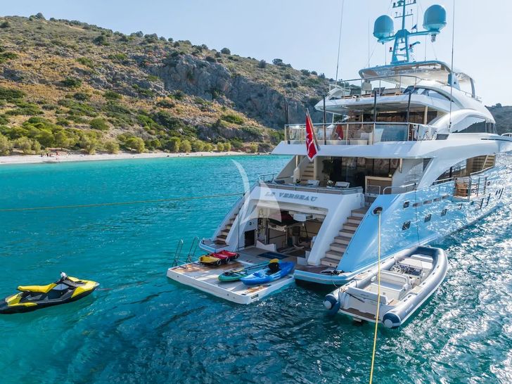 LE VERSEAU Princess 40M - aft shot with the water toys LE VERSEAU Princess 40M - aft shot with the water toys