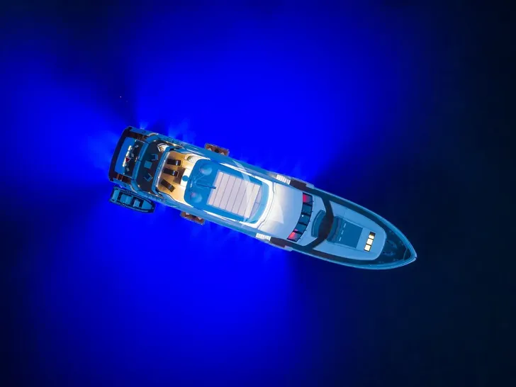 LE VERSEAU Princess 40M - top aerial shot at night LE VERSEAU Princess 40M - top aerial shot at night