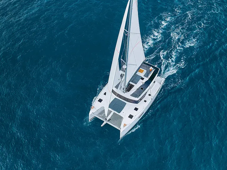 FIRST LIFE Fountaine Pajot Tanna 47 - aerial shot cruising FIRST LIFE Fountaine Pajot Tanna 47 - aerial shot cruising