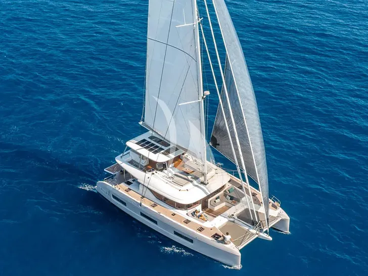 LINDA Lagoon 60 - aerial shot sailing across the Amalfi Coast LINDA Lagoon 60 - aerial shot sailing across the Amalfi Coast
