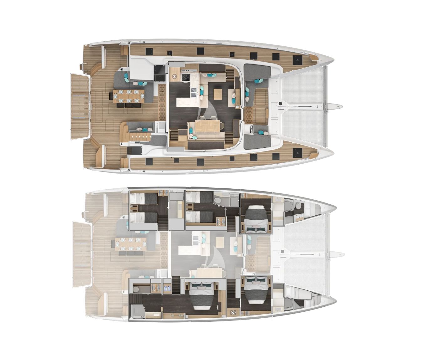 Layout for LINDA Lagoon 60 - cabin and main deck layout