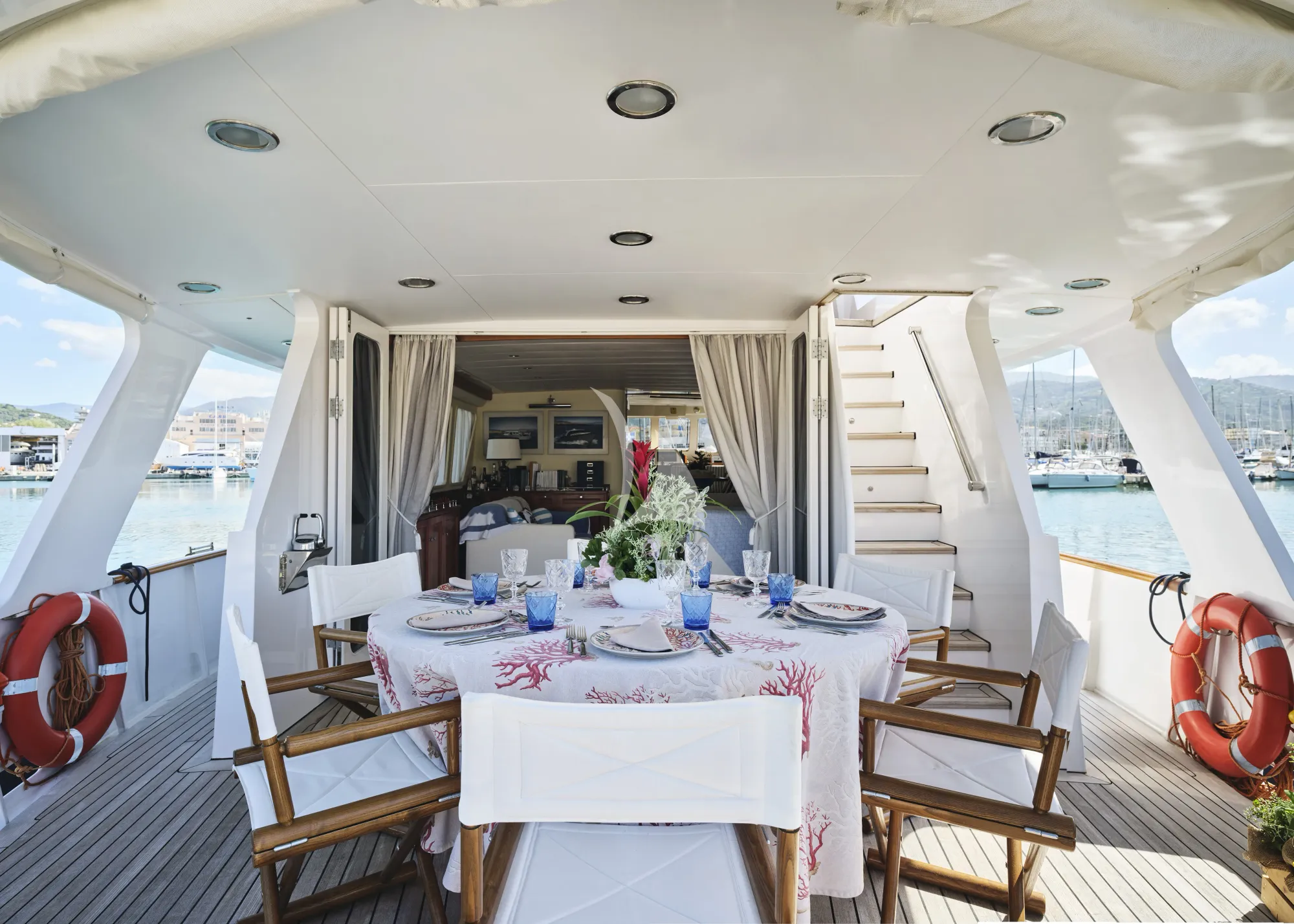 LIBERTY OF LONDON Custom Aluminum Cutter 24m - aft deck alfresco dining area