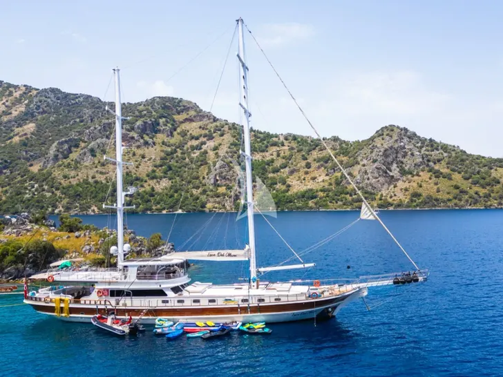 LUCE DEL MARE Motor Sailer 33m - anchored with the water toys LUCE DEL MARE Motor Sailer 33m - anchored with the water toys