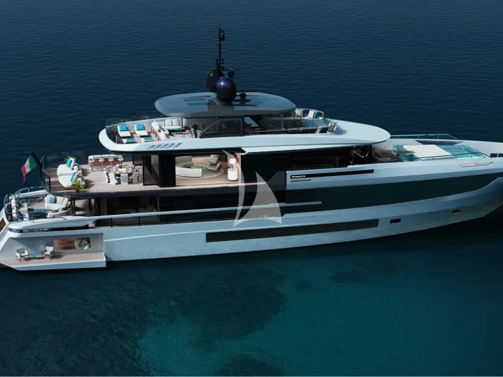 LULUS Mangusta Oceano 44 - anchored side view LULUS Mangusta Oceano 44 - anchored side view