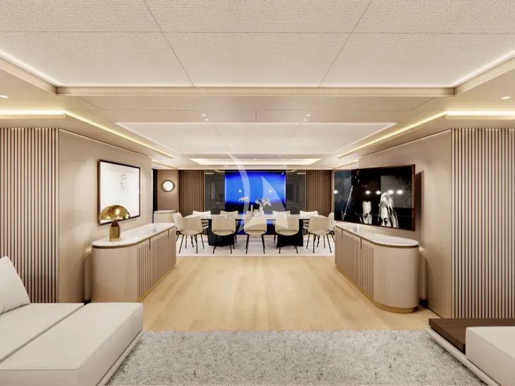 LULUS Mangusta Oceano 44 - main saloon dining area LULUS Mangusta Oceano 44 - main saloon dining area