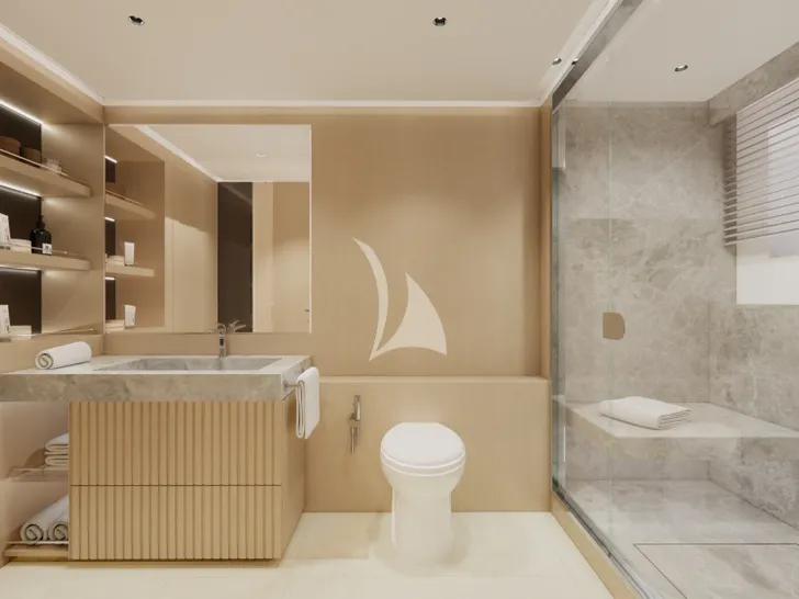 LULUS Mangusta Oceano 44 - master cabin bathroom shower area LULUS Mangusta Oceano 44 - master cabin bathroom shower area