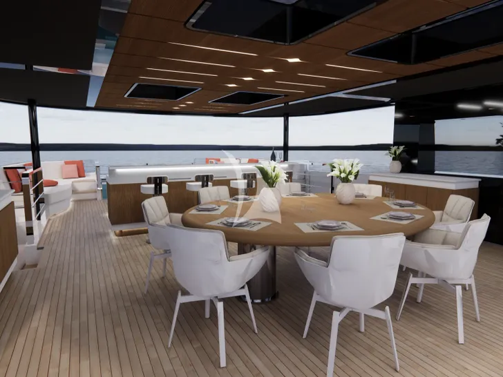 LULUS Mangusta Oceano 44 - sky deck alfresco bar and dining area LULUS Mangusta Oceano 44 - sky deck alfresco bar and dining area