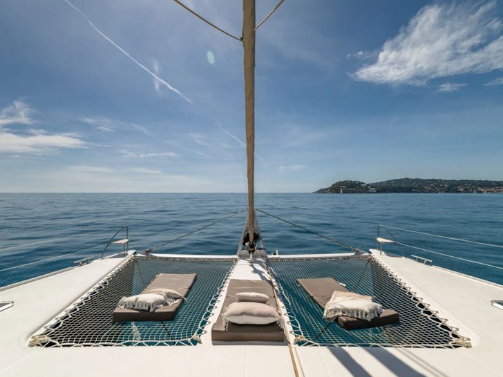 MAGEC Fountaine Pajot Victoria 67 foredeck with trampolines MAGEC Fountaine Pajot Victoria 67 foredeck with trampolines