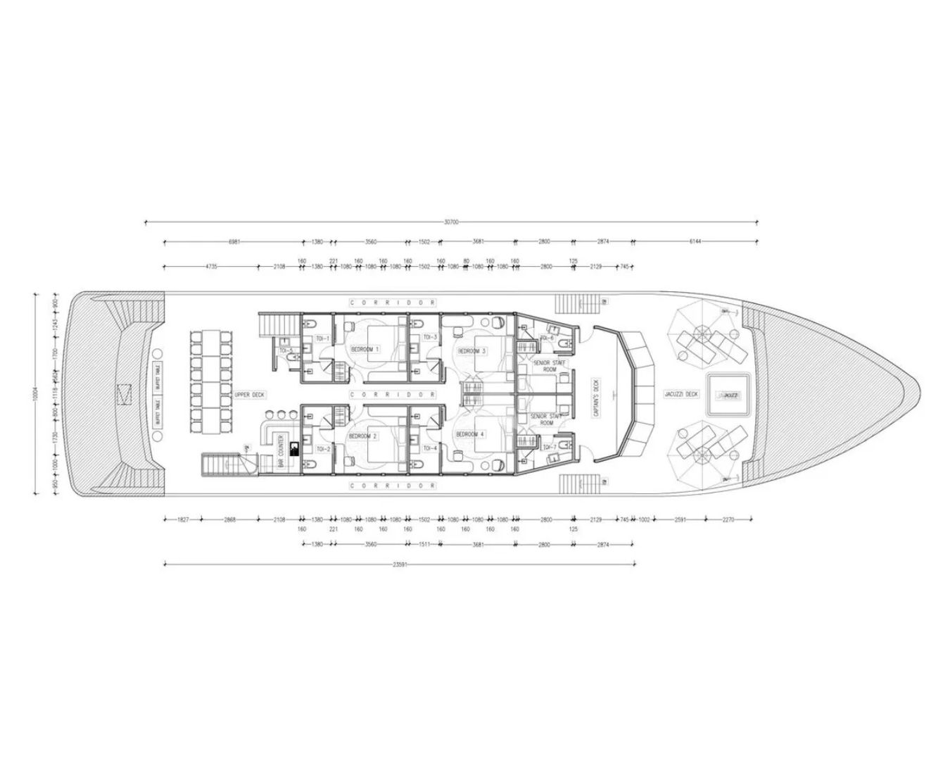 MARMORIS Custom Motor Yacht 40m - upper cabin deck layout