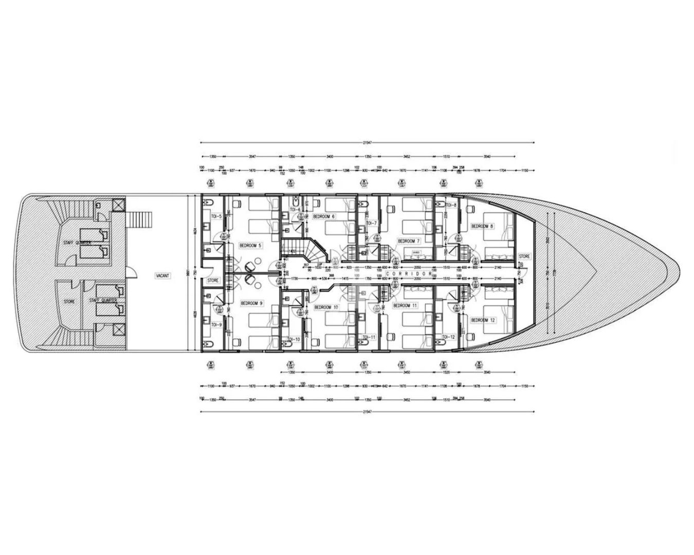 MARMORIS Custom Motor Yacht 40m - lower cabin deck layout
