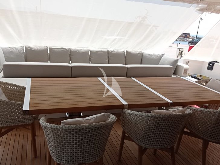 MARY Sanlorenzo SL106 aft dining area MARY Sanlorenzo SL106 aft dining area