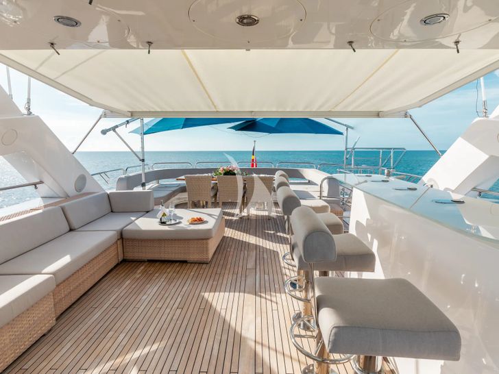 MERCY Sunseeker 121 Yacht - sundeck seating and dining area MERCY Sunseeker 121 Yacht - sundeck seating and dining area