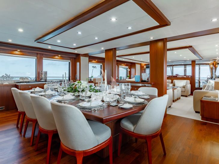 MERCY Sunseeker 121 Yacht - main deck dining area MERCY Sunseeker 121 Yacht - main deck dining area