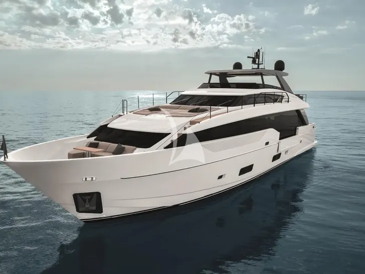 MICHISAN Sanlorenzo SL90 - anchored bow view MICHISAN Sanlorenzo SL90 - anchored bow view