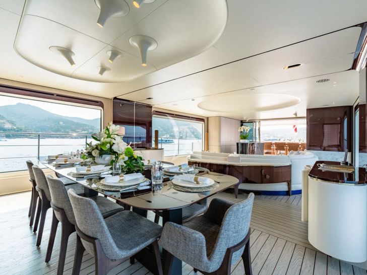 MIKOH Azimut Grande 35m - main dining area formal dinner seating area MIKOH Azimut Grande 35m - main dining area formal dinner seating area