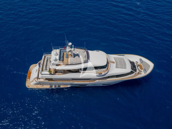 MILENA Custom Line Navetta 28 - anchored aerial shot MILENA Custom Line Navetta 28 - anchored aerial shot