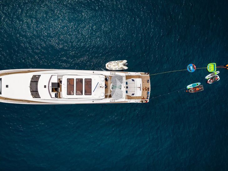 MILLISIME Couach 37m - top aerial shot with the water toys MILLISIME Couach 37m - top aerial shot with the water toys