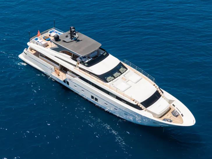 MORNING STAR Sanlorenzo SL118 - anchored aerial shot MORNING STAR Sanlorenzo SL118 - anchored aerial shot