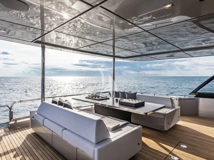 MR CHARLIE Riva Argo 90 - aft deck alfresco dining area MR CHARLIE Riva Argo 90 - aft deck alfresco dining area