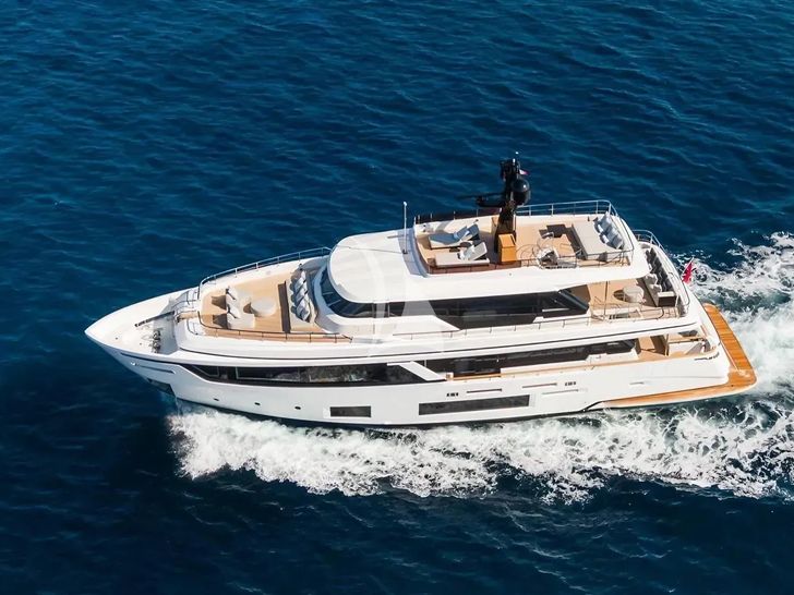 MRS L Custom Line Navetta 30 - cruising side aerial shot MRS L Custom Line Navetta 30 - cruising side aerial shot