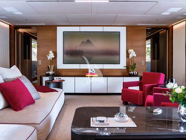 NAIA Sanlorenzo 40 Alloy - main saloon seating and TV NAIA Sanlorenzo 40 Alloy - main saloon seating and TV