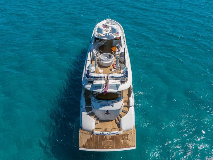 NAMASTAY Lazzara 116 - aerial aft shot NAMASTAY Lazzara 116 - aerial aft shot